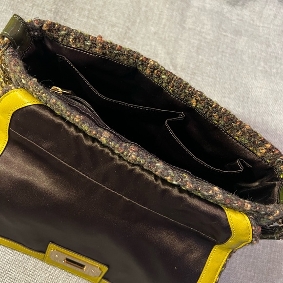 NWT Coach Green/ Brown Fall Tweed Chelsea Boucle Flap Bag - Picture 7 of 11